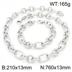 13mm21cm13mm76cm=Simple men's and women's irregular O-chain lobster clasp silver jewelry set - KS194856-Z