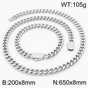 Personalized trend stainless steel Cuban chain neutral air flat buckle bracelet necklace set - KS197025-Z