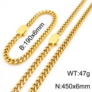 Gold Color 316L Stainless Steel Heavy Jewelry Sets Cuban Link Chain Neckalce Bracelets - KS197084-Z
