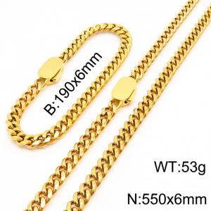 Gold Color 316L Stainless Steel Heavy Jewelry Sets Cuban Link Chain Neckalce Bracelets - KS197086-Z