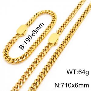 Gold Color 316L Stainless Steel Heavy Jewelry Sets Cuban Link Chain Neckalce Bracelets - KS197089-Z