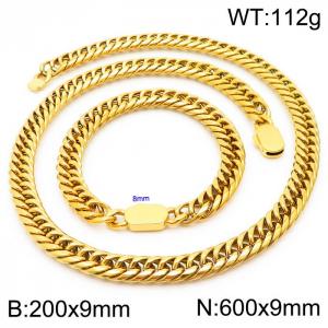 Gold Color Bracelets Necklace For Men Stainless Steel Cuban Link Chain Jewelry Sets - KS197157-Z