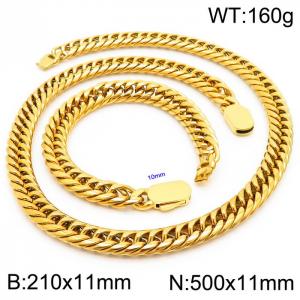 Classic Gold Color Bracelets Necklace For Men 316L Stainless Steel Cuban Link Chain Jewelry Sets - KS197169-Z
