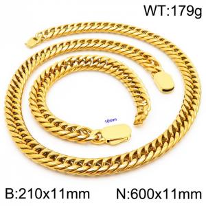 Classic Gold Color Bracelets Necklace For Men 316L Stainless Steel Cuban Link Chain Jewelry Sets - KS197171-Z