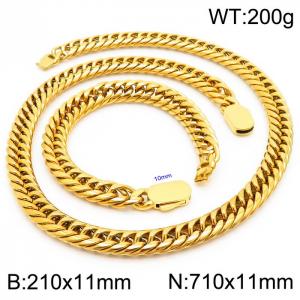Classic Gold Color Bracelets Necklace For Men 316L Stainless Steel Cuban Link Chain Jewelry Sets - KS197173-Z
