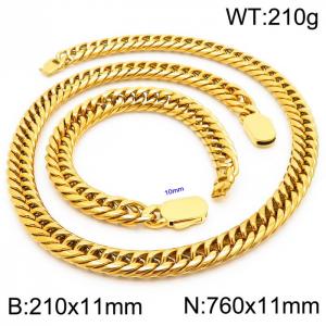 Classic Gold Color Bracelets Necklace For Men 316L Stainless Steel Cuban Link Chain Jewelry Sets - KS197174-Z
