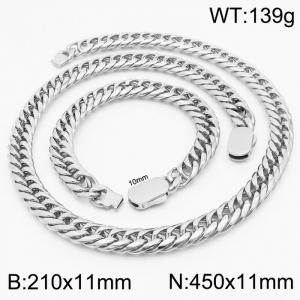 Fashion Heavy Silver Color Bracelets Necklace For Men Stainless Steel Cuban Link Chain Jewelry Sets - KS197175-Z