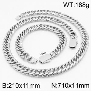 Fashion Heavy Silver Color Bracelets Necklace For Men Stainless Steel Cuban Link Chain Jewelry Sets - KS197180-Z