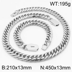 Silver Color Bracelets Necklace For Men 316L Stainless Steel Cuban Link Chain Jewelry Sets - KS197182-Z