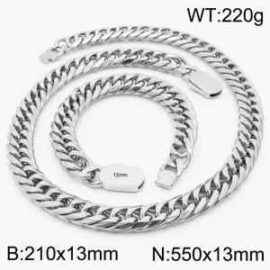 Silver Color Bracelets Necklace For Men 316L Stainless Steel Cuban Link Chain Jewelry Sets - KS197184-Z