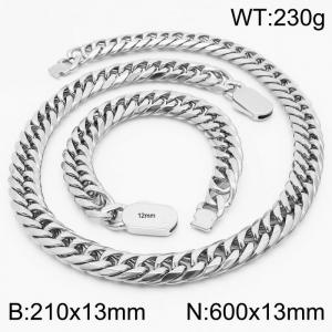 Silver Color Bracelets Necklace For Men 316L Stainless Steel Cuban Link Chain Jewelry Sets - KS197185-Z