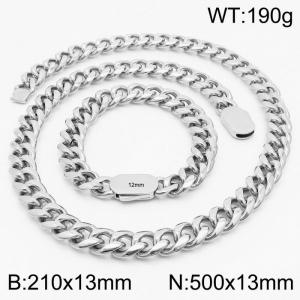 Trendy Silver Color Bracelets Necklace For Men Stainless Steel Cuban Link Chain Jewelry Sets - KS197190-Z
