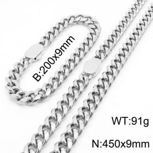 Trendy Heavy Cool Men Bracelet Necklace Stainless Steel Cuban Link Chain Jewelry Sets For Male - KS197230-Z