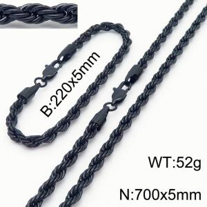 Black 220x5mm 700x5mm Rope Chain Stainless Steel Bracelet Necklace Jewelry Set - KS197403-Z