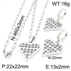 Stainless steel 460x3mm link chain with much love heart crystal pendant trendy silver jewelry sets - KS197563-KFC