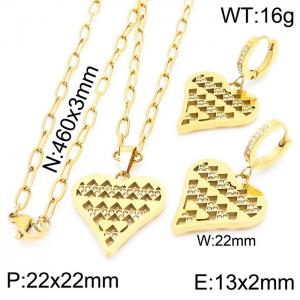 Stainless steel 460x3mm link chain with much love heart crystal pendant trendy gold jewelry sets - KS197564-KFC