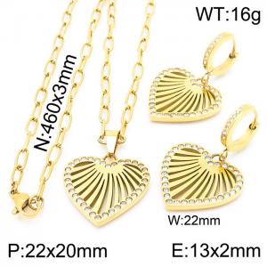 Stainless steel 460x3mm link chain with ridial crystal pendant trendy gold jewelry sets - KS197566-KFC