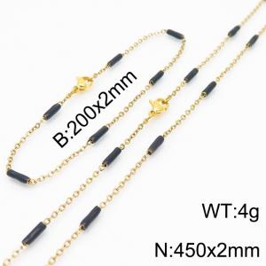 Stainless steel 200x2mm&450x2mm welding chain minimalist design sense INS style trendy biack charm gold set - KS197791-Z