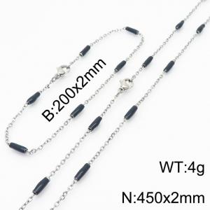 Stainless steel 200x2mm&450x2mm  welding chain minimalist design sense INS style trendy biack  charm silver set - KS197798-Z