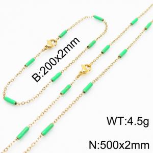 Stainless steel 200x2mm&500x2mm  welding chain minimalist design sense INS style trendy green  charm gold set - KS197806-Z