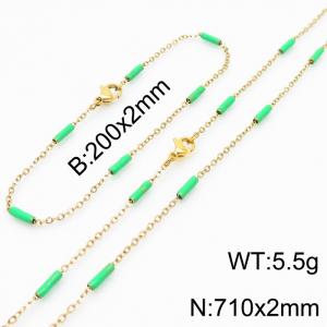 Stainless steel 200x2mm&710x2mm  welding chain minimalist design sense INS style trendy green  charm gold set - KS197810-Z