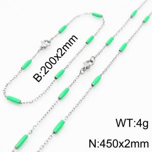 Stainless steel 200x2mm&450x2mm  welding chain minimalist design sense INS style trendy green  charm silver set - KS197812-Z