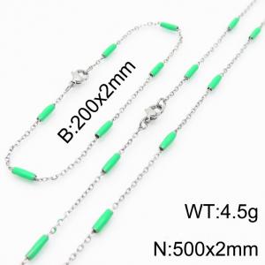 Stainless steel 200x2mm&500x2mm  welding chain minimalist design sense INS style trendy green  charm silver set - KS197813-Z