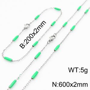 Stainless steel 200x2mm&600x2mm  welding chain minimalist design sense INS style trendy green  charm silver set - KS197815-Z