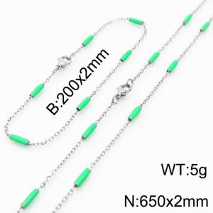 Stainless steel 200x2mm&650x2mm  welding chain minimalist design sense INS style trendy green  charm silver set - KS197816-Z