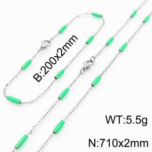 Stainless steel 200x2mm&710x2mm  welding chain minimalist design sense INS style trendy green  charm silver set - KS197817-Z