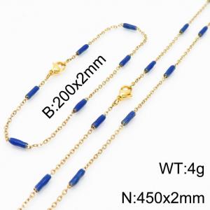 Stainless steel 200x2mm&450x2mm  welding chain minimalist design sense INS style trendy blue  charm gold set - KS197819-Z