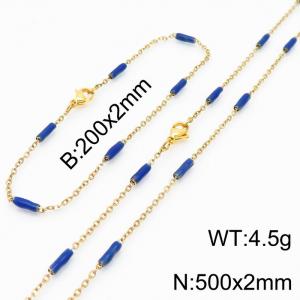 Stainless steel 200x2mm&500x2mm  welding chain minimalist design sense INS style trendy blue  charm gold set - KS197820-Z