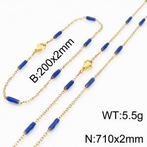 Stainless steel 200x2mm&710x2mm  welding chain minimalist design sense INS style trendy blue  charm gold set - KS197824-Z