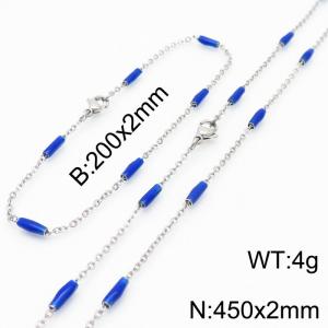 Stainless steel 200x2mm&450x2mm  welding chain minimalist design sense INS style trendy blue  charm silver set - KS197826-Z