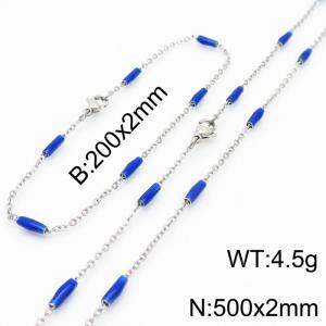 Stainless steel 200x2mm&500x2mm  welding chain minimalist design sense INS style trendy blue  charm silver set - KS197827-Z