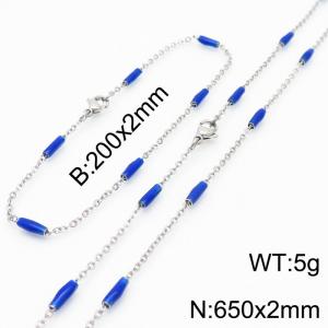 Stainless steel 200x2mm&650x2mm  welding chain minimalist design sense INS style trendy blue  charm silver set - KS197830-Z