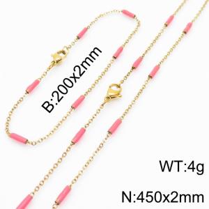 Stainless steel 200x2mm&450x2mm  welding chain minimalist design sense INS style trendy red charm gold set - KS197833-Z