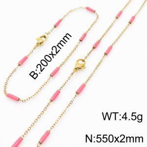 Stainless steel 200x2mm&550x2mm  welding chain minimalist design sense INS style trendy red charm gold set - KS197835-Z