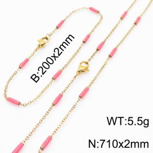 Stainless steel 200x2mm&710x2mm  welding chain minimalist design sense INS style trendy red charm gold set - KS197838-Z