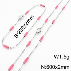 Stainless steel 200x2mm&600x2mm  welding chain minimalist design sense INS style trendy red charm silver set - KS197843-Z