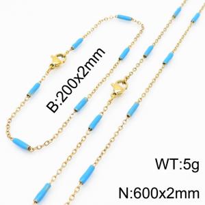 Stainless steel 200x2mm&600x2mm  welding chain minimalist design sense INS style trendy light  blue charm gold set - KS197850-Z