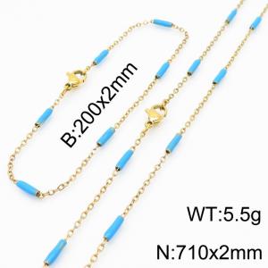 Stainless steel 200x2mm&710x2mm  welding chain minimalist design sense INS style trendy light  blue charm gold set - KS197852-Z