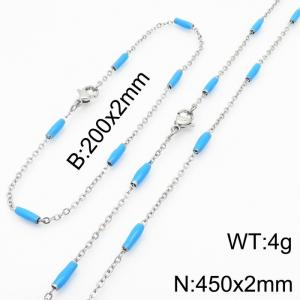 Stainless steel 200x2mm&450x2mm  welding chain minimalist design sense INS style trendy light blue charm silver set - KS197854-Z