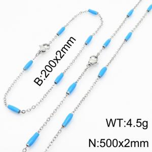 Stainless steel 200x2mm&500x2mm  welding chain minimalist design sense INS style trendy light blue charm silver set - KS197855-Z