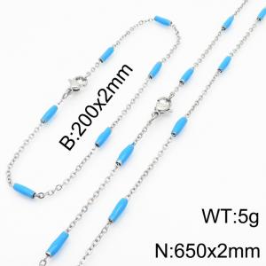 Stainless steel 200x2mm&650x2mm  welding chain minimalist design sense INS style trendy light blue charm silver set - KS197858-Z