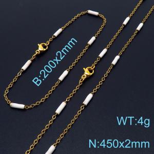 Stainless steel 200x2mm&450x2mm  welding chain minimalist design sense INS style trendy white charm gold set - KS197861-Z