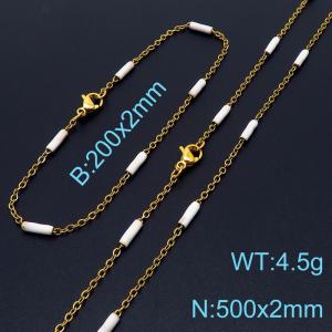 Stainless steel 200x2mm&500x2mm  welding chain minimalist design sense INS style trendy white charm gold set - KS197862-Z