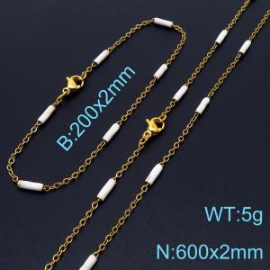 Stainless steel 200x2mm&600x2mm  welding chain minimalist design sense INS style trendy white charm gold set - KS197864-Z