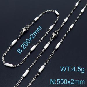 Stainless steel 200x2mm&550x2mm  welding chain minimalist design sense INS style trendy white charm silver set - KS197870-Z