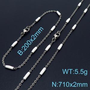 Stainless steel 200x2mm&710x2mm  welding chain minimalist design sense INS style trendy white charm silver set - KS197873-Z